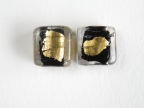 Abstract 12 x 12 x 6 MM Black Flat Cube with Gold Foil