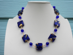 Vintage Cobalt Blue Exposed Gold Venetian Bead Necklace: