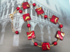 Exposed Gold Red, Venetian Beads, Large, Square Necklace