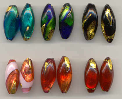 Murano Glass Blown Long Oval Shaped Beads